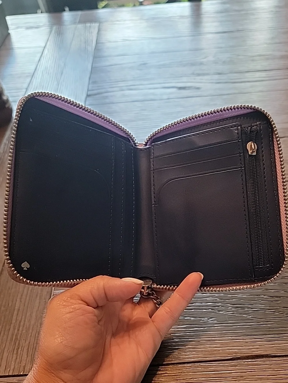 kate spade New York Lavender And Navy Saffiano Leather Zip Wallet with Key Ring